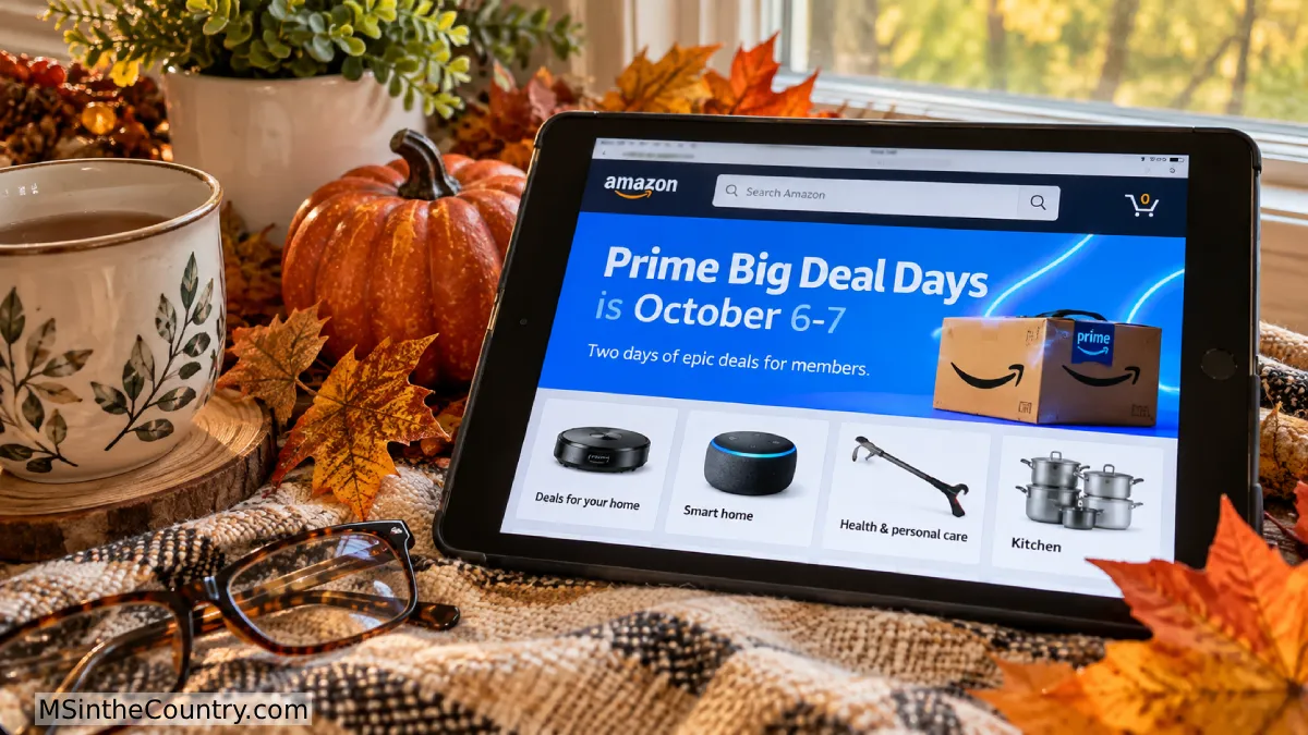 Prime Day Deals for MS with an iPad, fall pumpkin and autumn leaves highlighting helpful products for everyday life with MS.